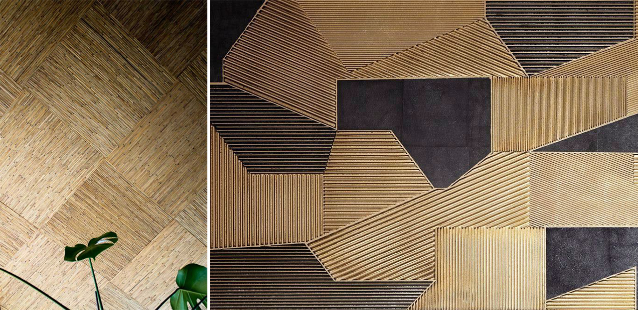 Paneles modulares y diseño mural de bambú en revestiemiento 