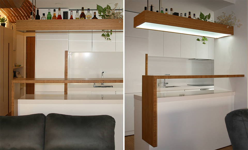 kitchen with bamboo countertop