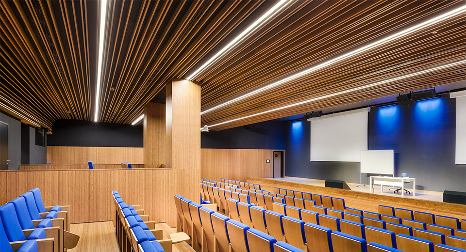 Techo de lamas de bambú en auditorio de la Universidad Loyola, obtención de la categoría LEED PLATINUM